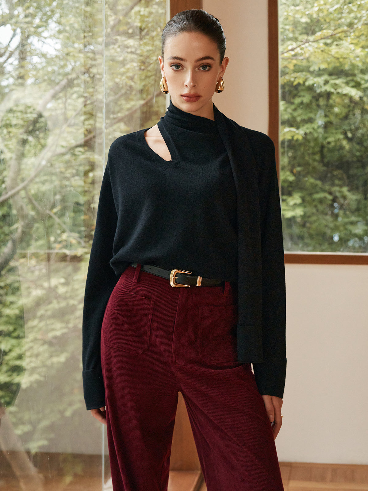 Pull-écharpe minimaliste en laine mélangée 