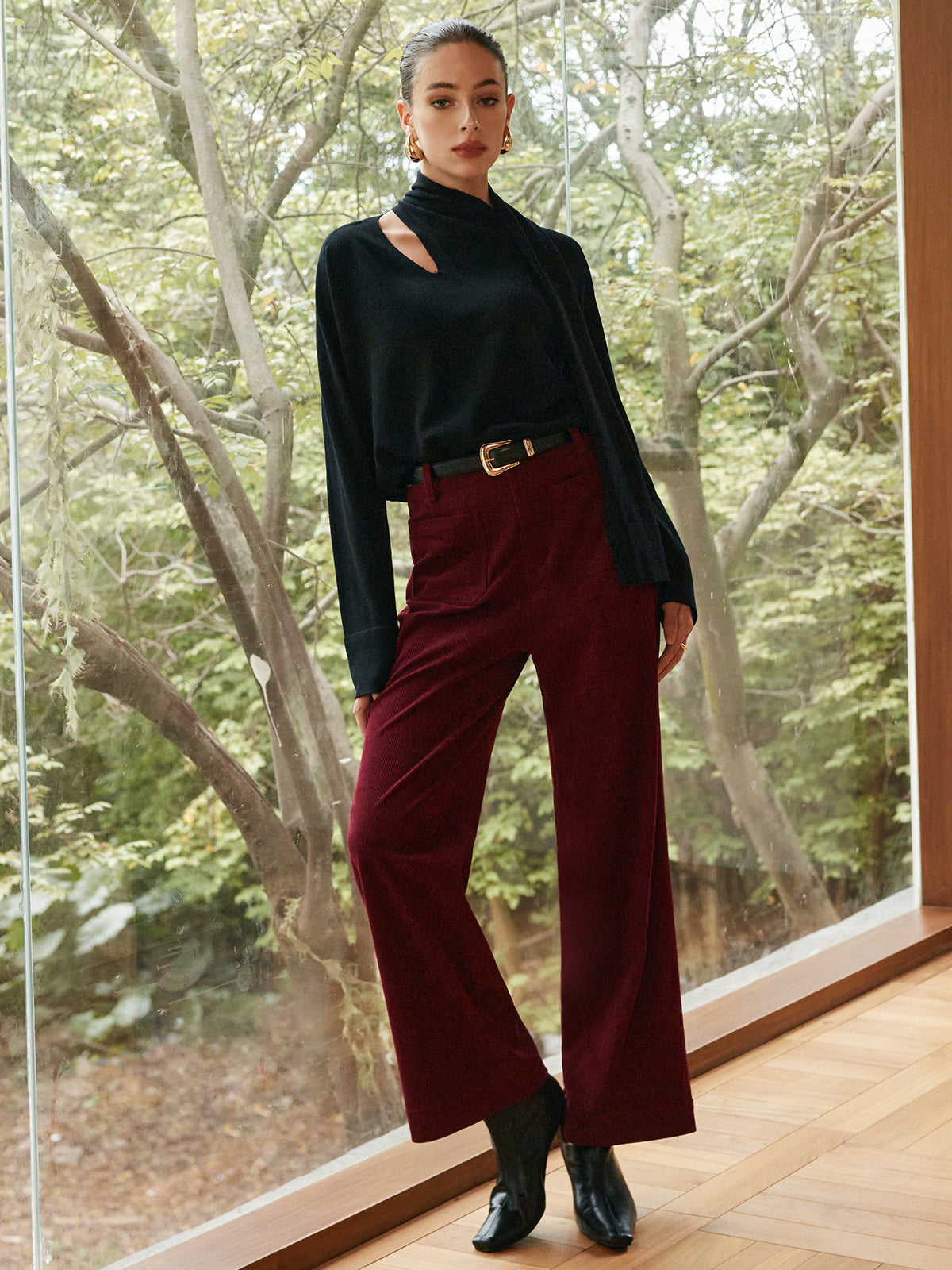 Pull-écharpe minimaliste en laine mélangée 