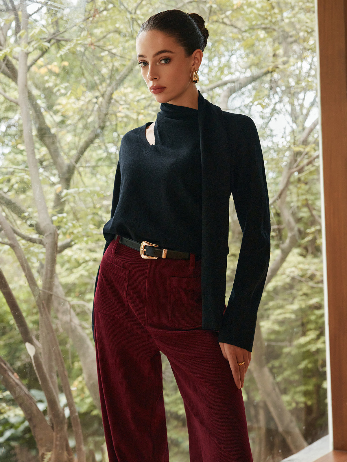 Pull-écharpe minimaliste en laine mélangée 