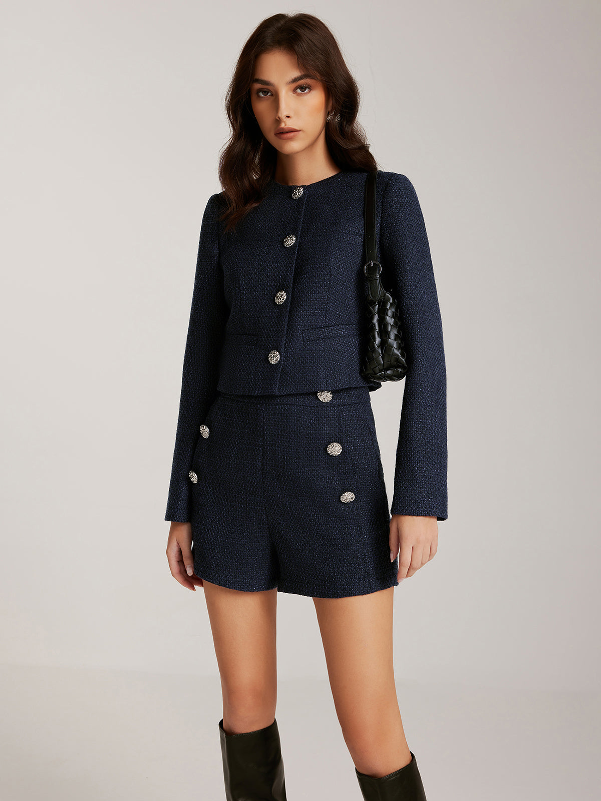 Tweed-Shorts mit Knopfdekor