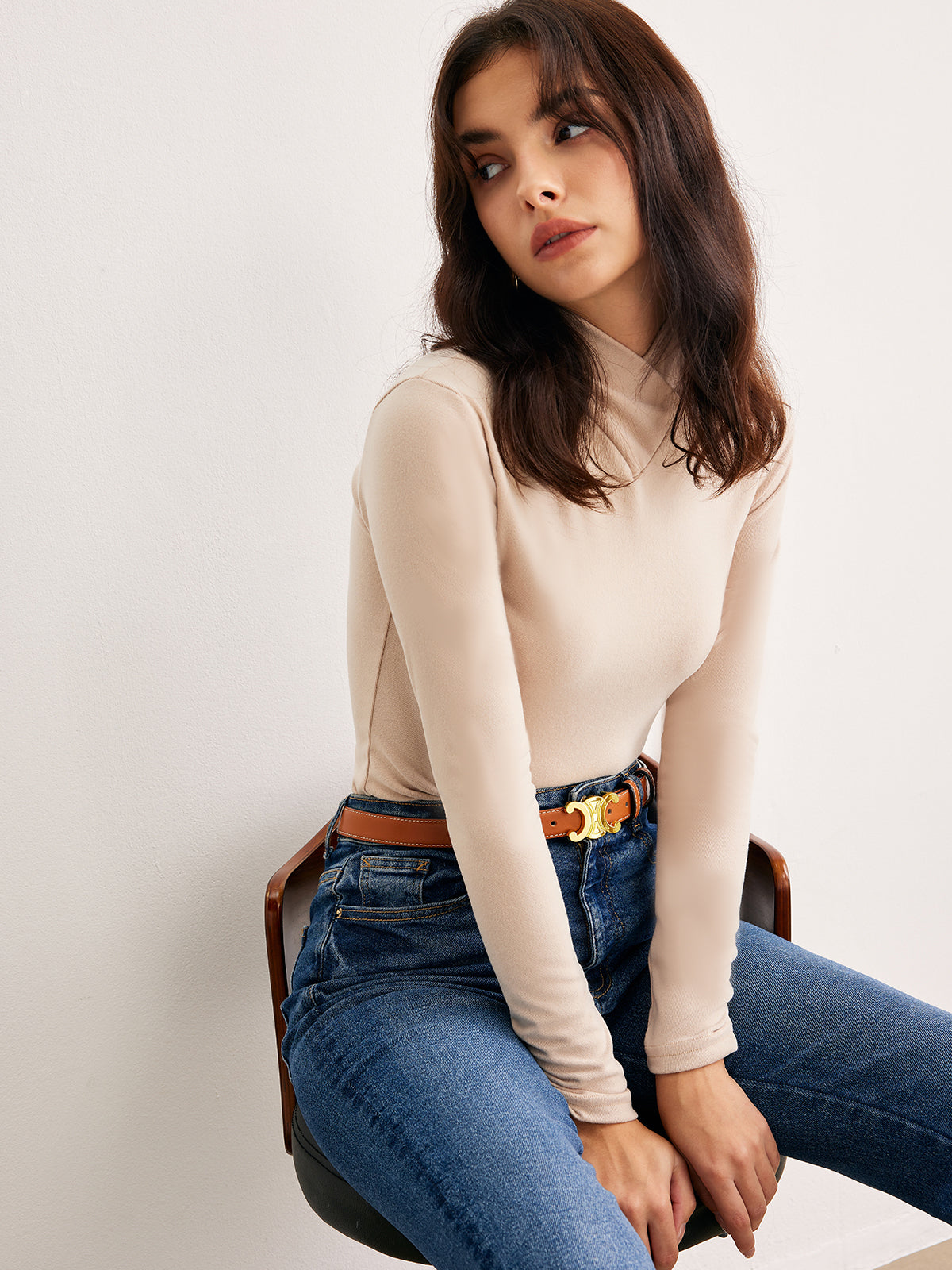 Cross Cross Neck Slim Jersey Top