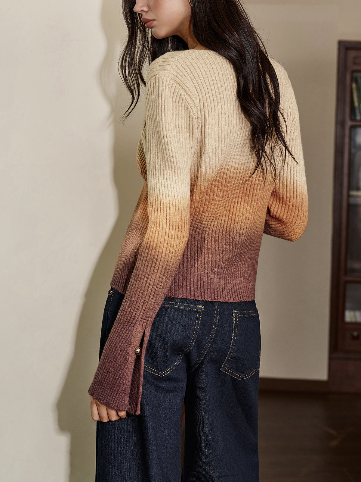 Cardigan à boutons ombré romantique 