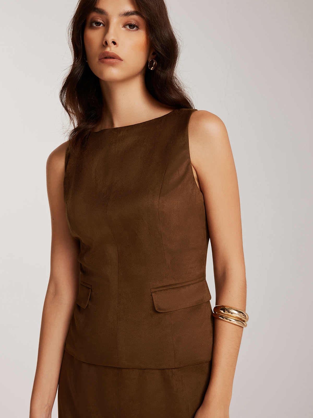 Back-Zipper Suede Effect Tank Top