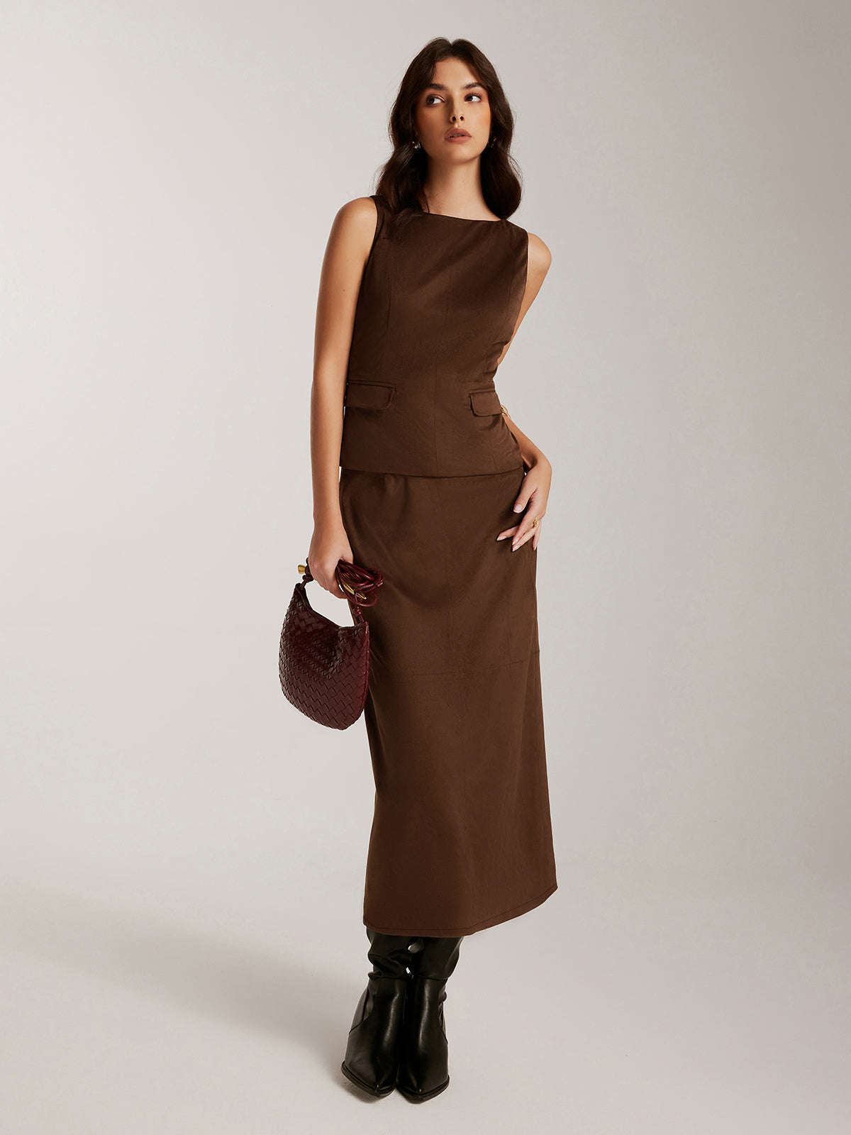 Rock aus Wildlederimitat mit Rückenschlitz und Reißverschluss 