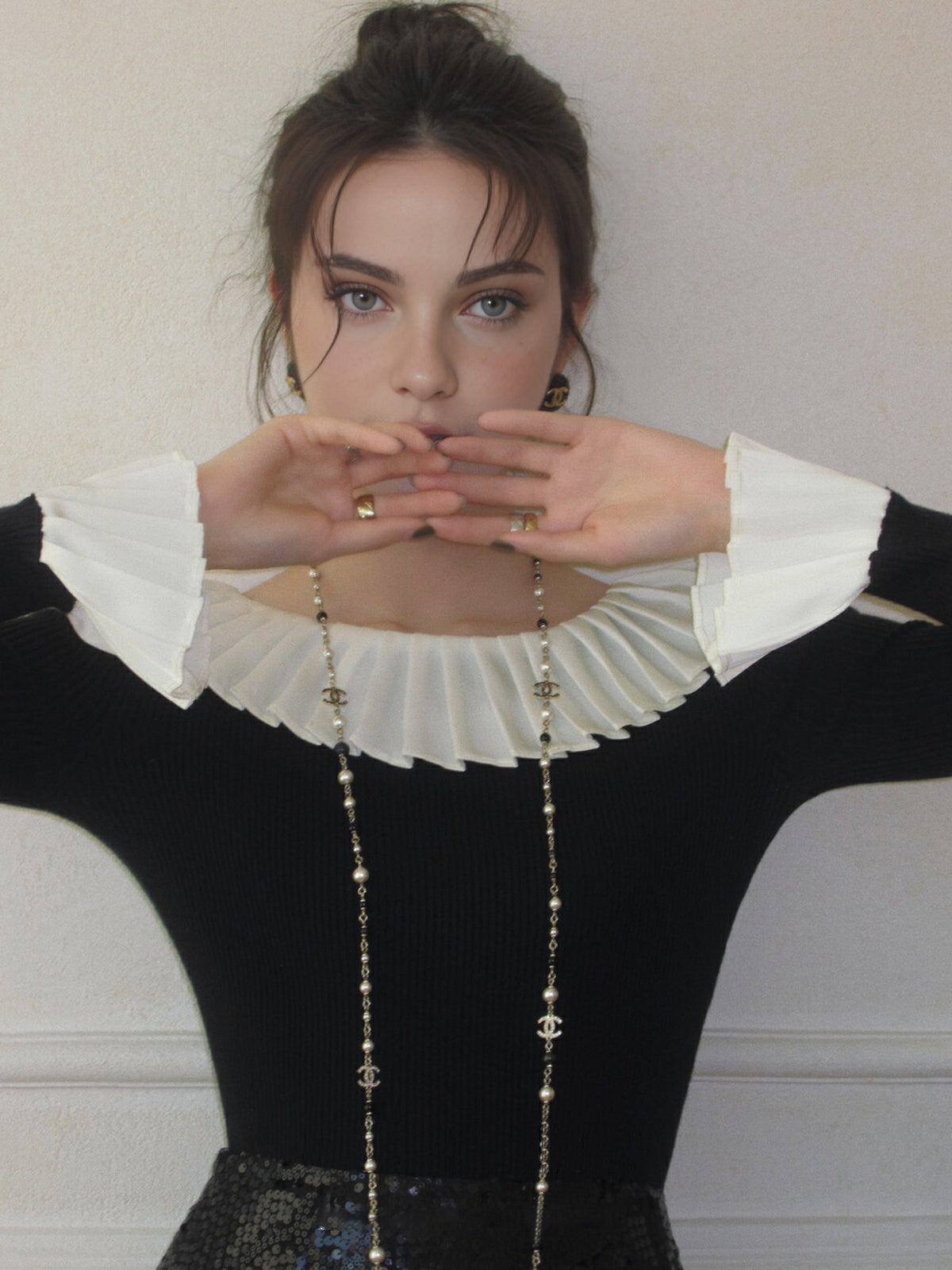 Stricktop mit Farbblock-Falten 