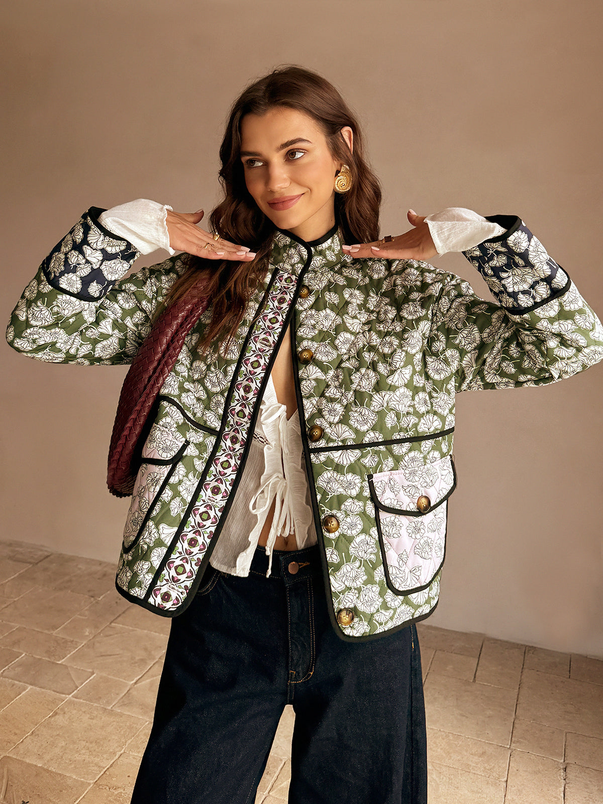 Manteau d'hiver bohème à poches à rabat 