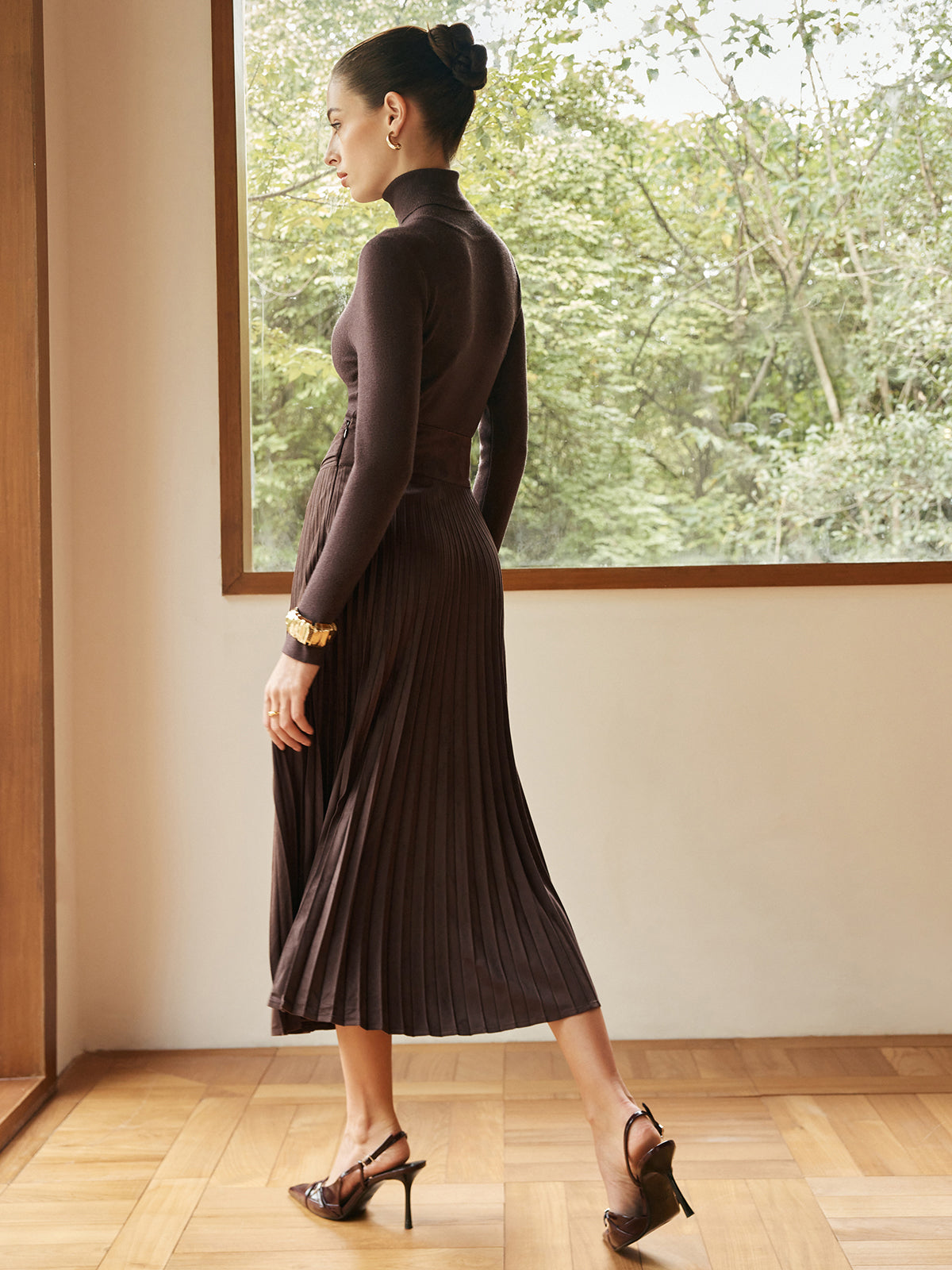Pleated Suede Effect Skirt