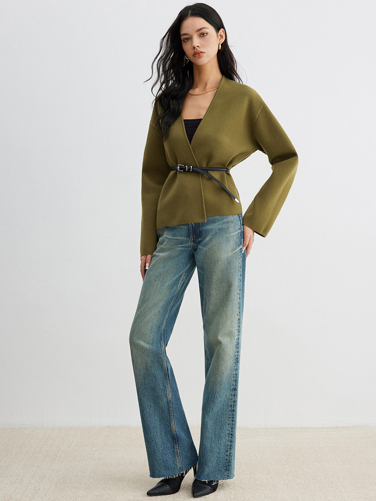 Retro-Strickjacke ohne Gürtel 