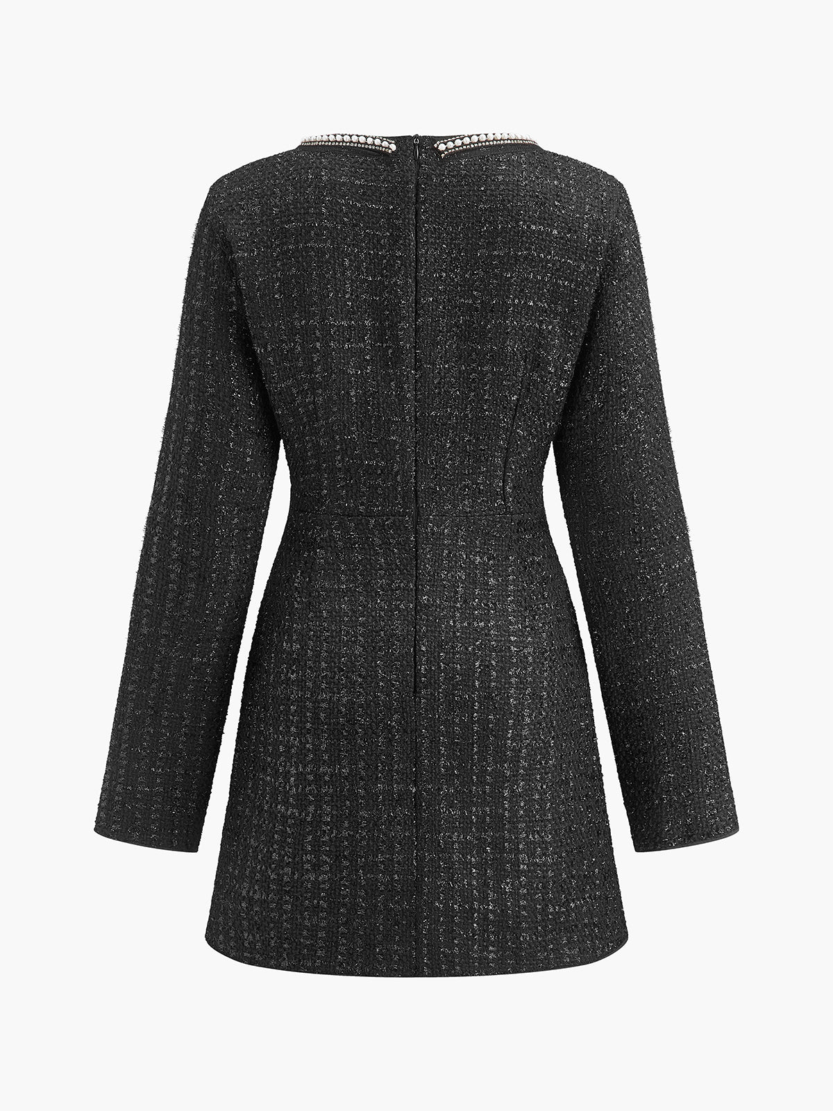 Kurzes, perlenbesetztes Kleid mit quadratischem Ausschnitt 