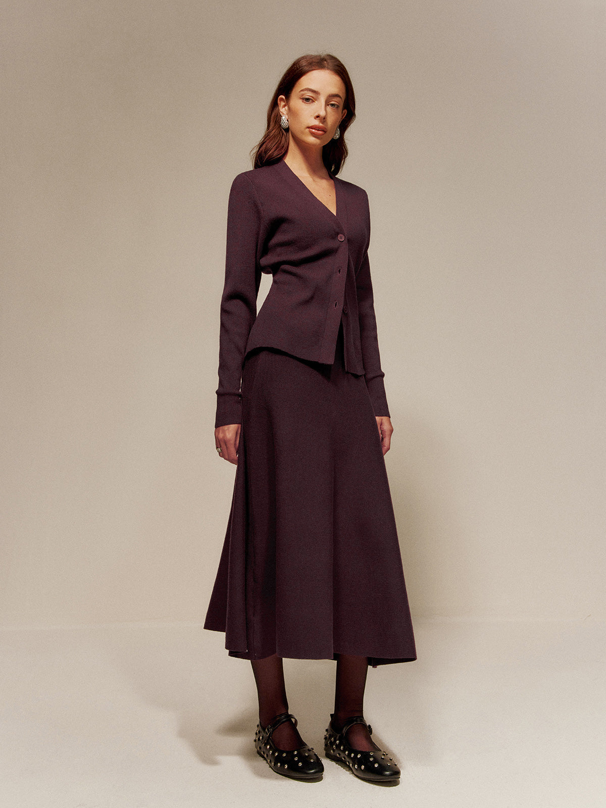 Wool-Blend V-Neck Button Cardigan