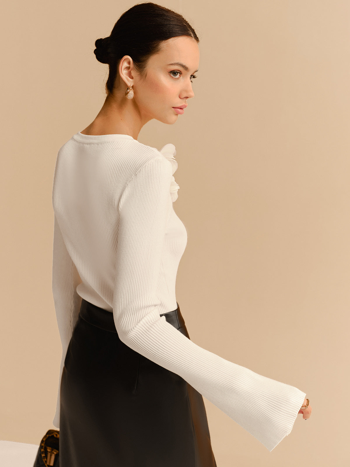 Haut en maille florale à manches cloche 