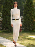 Robe Longue Fine Semi-Transparente à Col Roulé Sans Ceinture