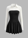 Robe polo plissée à empiècements color block