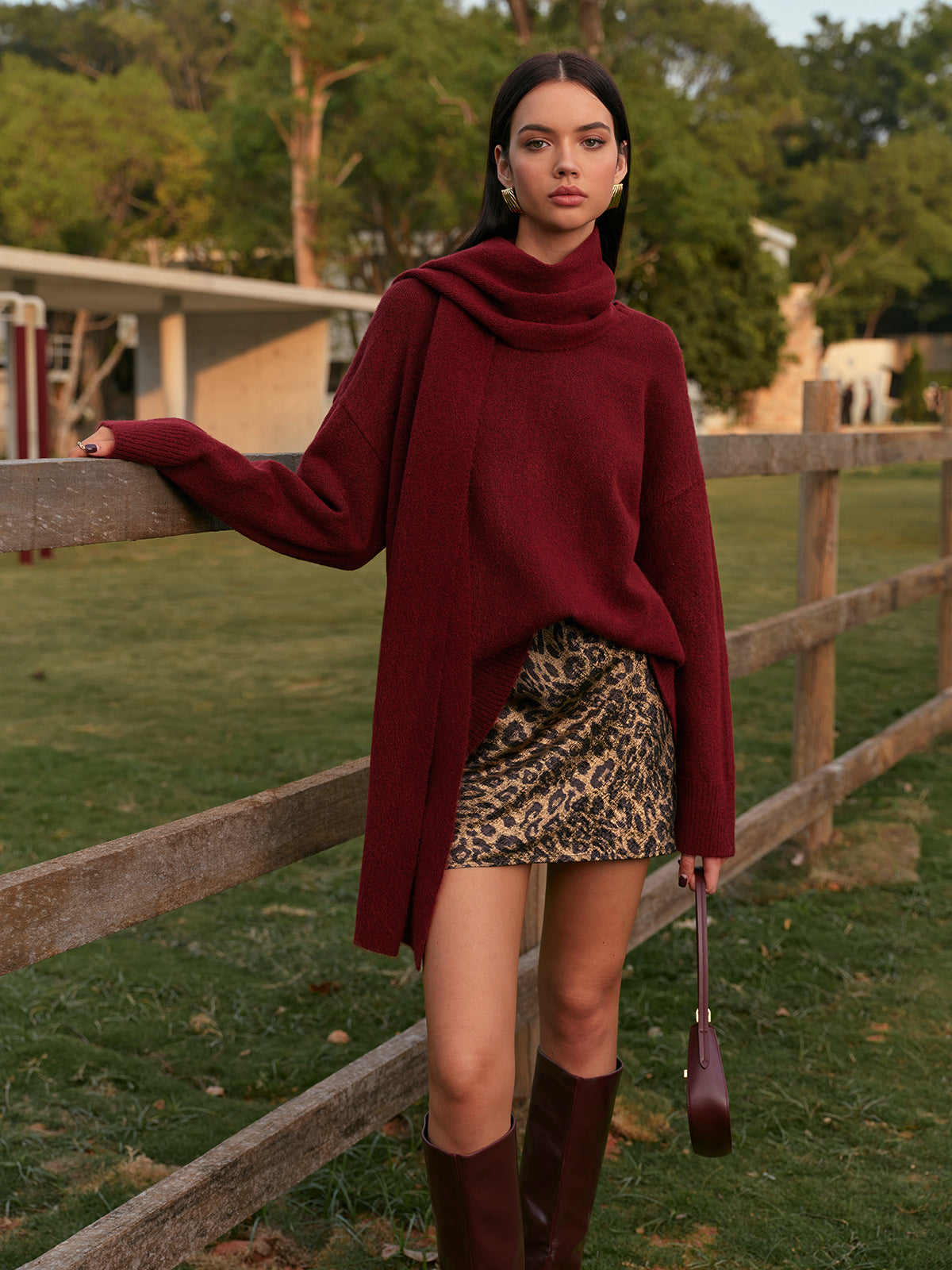 Plain Shift Sweater With Matching Scarf