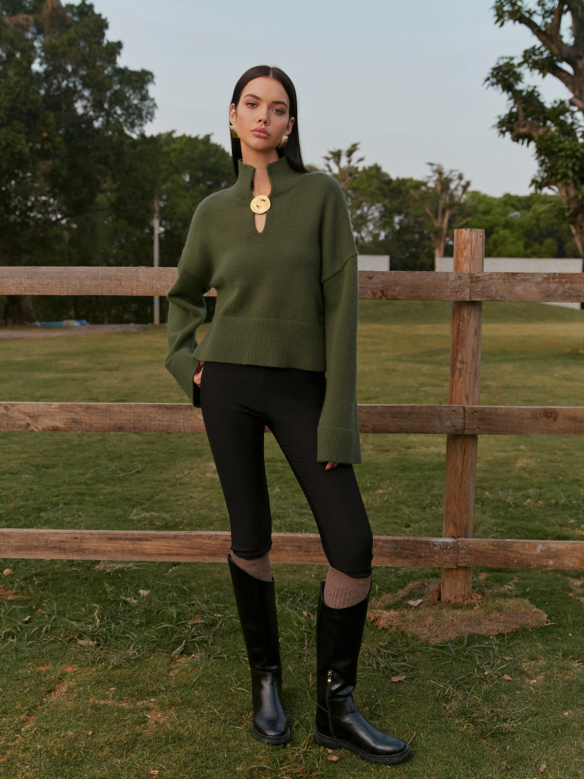 Kurzer Rollkragenpullover mit Metalldetail