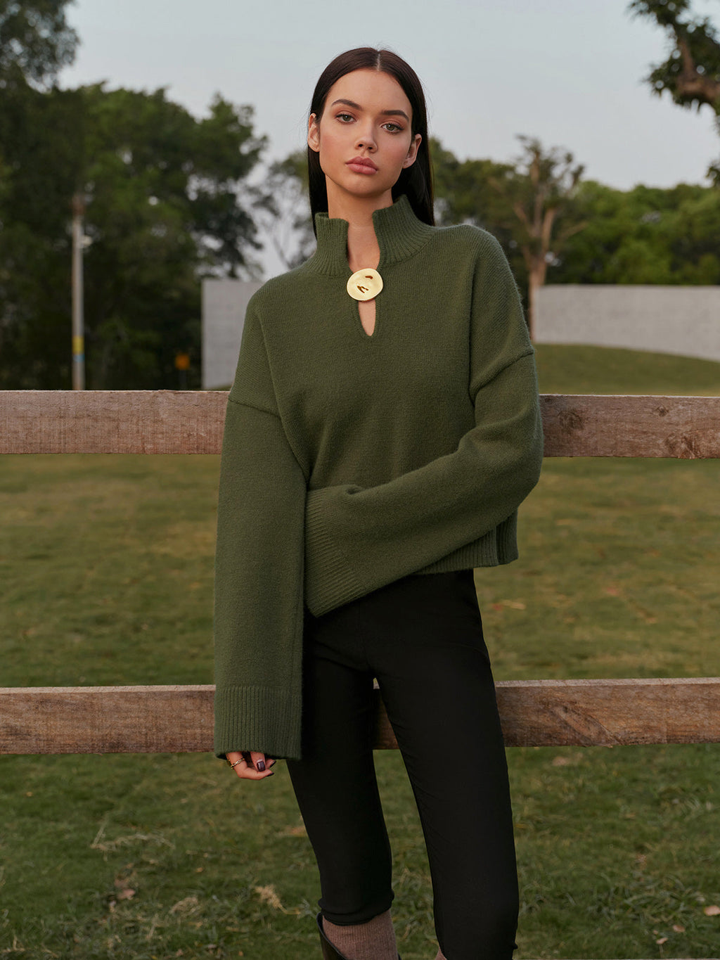 Kurzer Rollkragenpullover mit Metalldetail