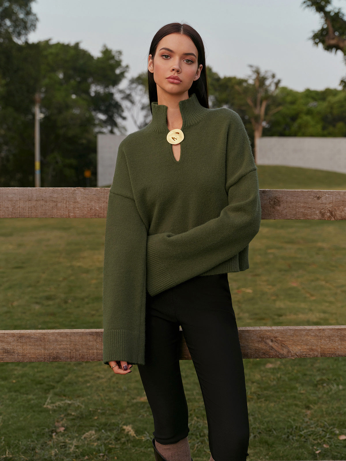 Kurzer Rollkragenpullover mit Metalldetail