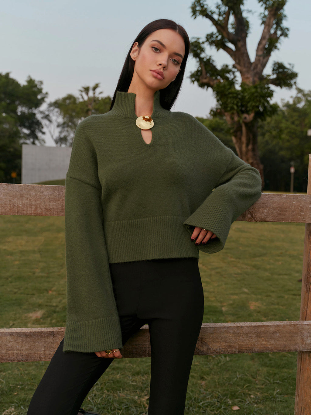 Kurzer Rollkragenpullover mit Metalldetail