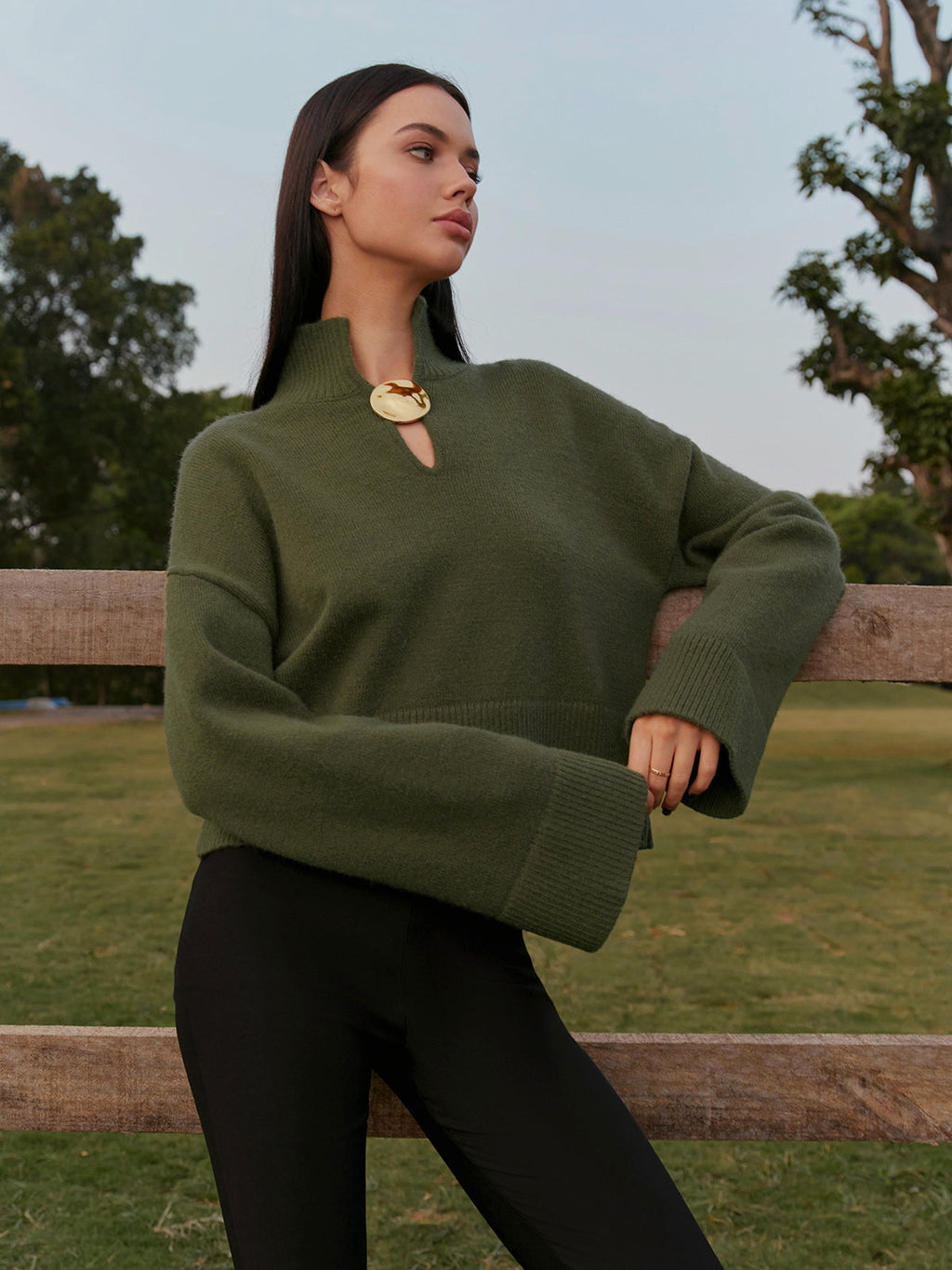 Kurzer Rollkragenpullover mit Metalldetail