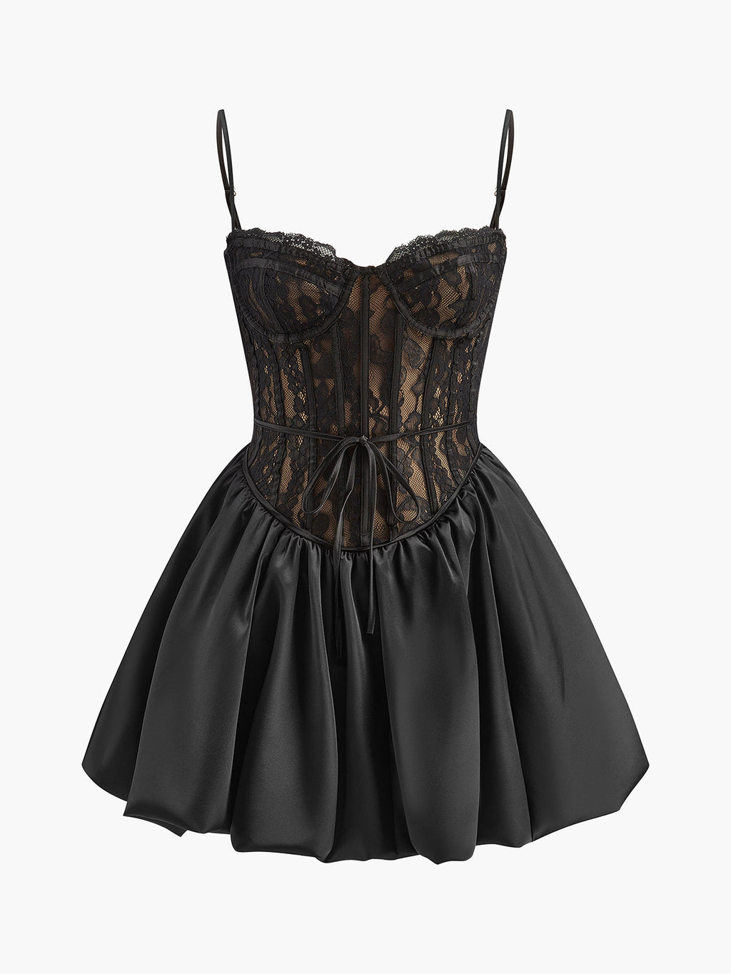 Plissiertes Satin-Saum-Spitzen-Cami-Kleid