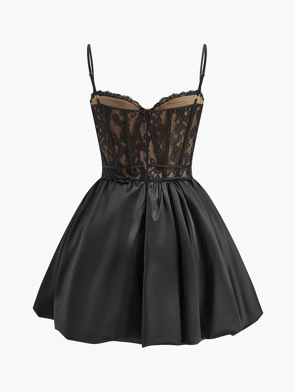Plissiertes Satin-Saum-Spitzen-Cami-Kleid