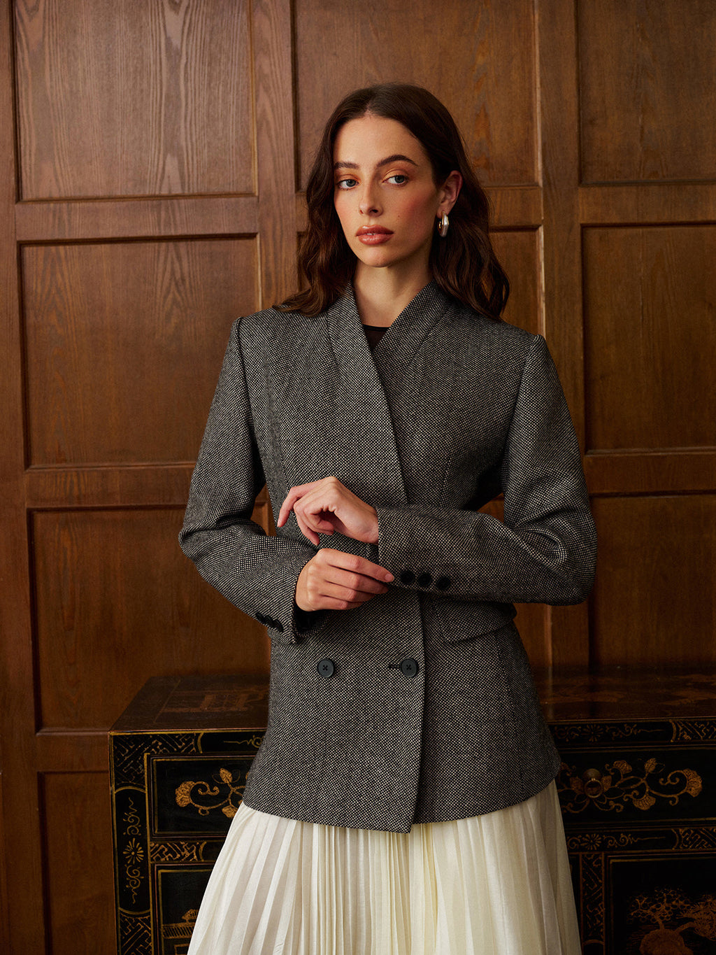 Blazer ajusté en laine mélangée à pois
