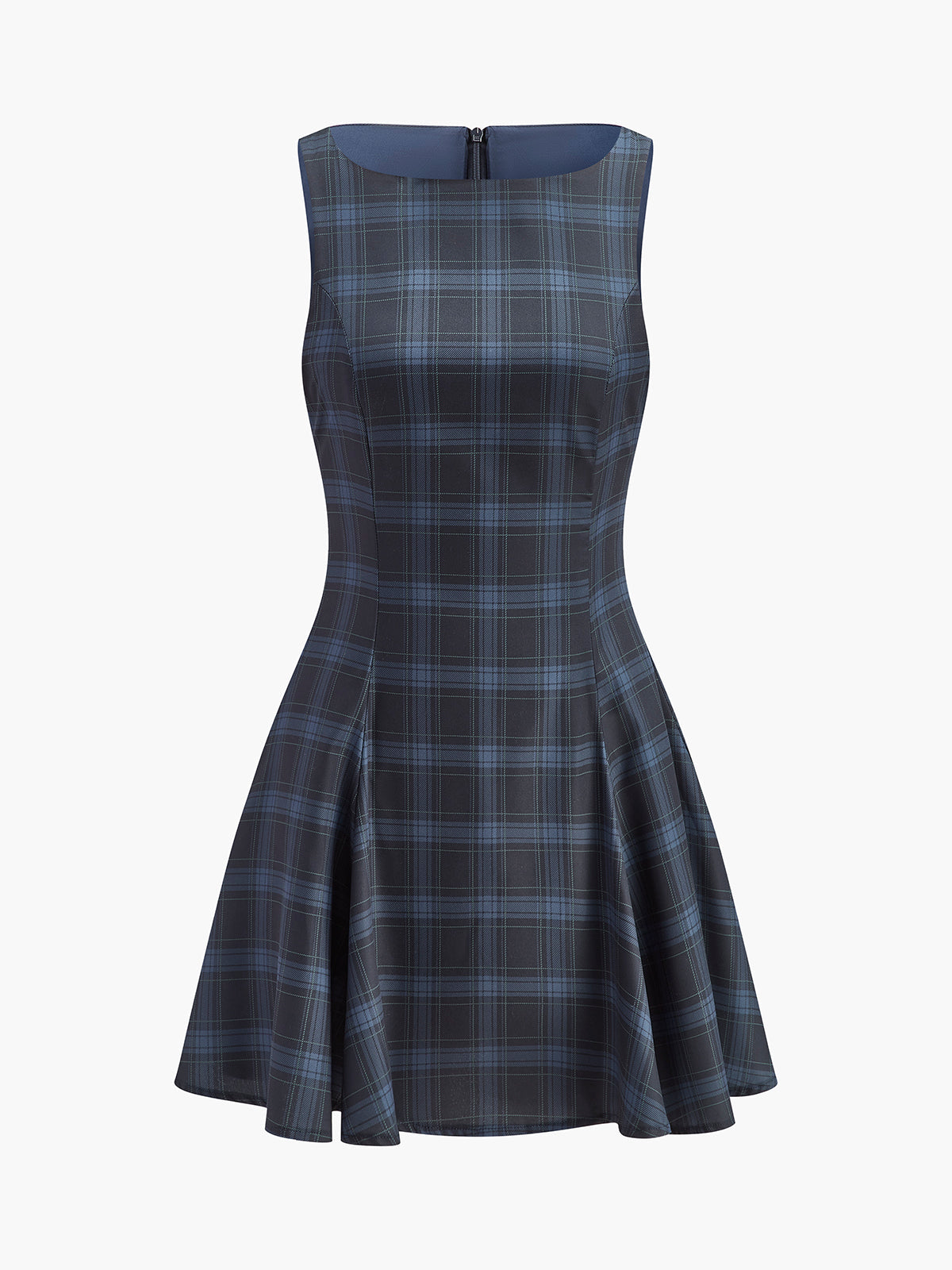 Robe chasuble plissée à carreaux avec fermeture éclair