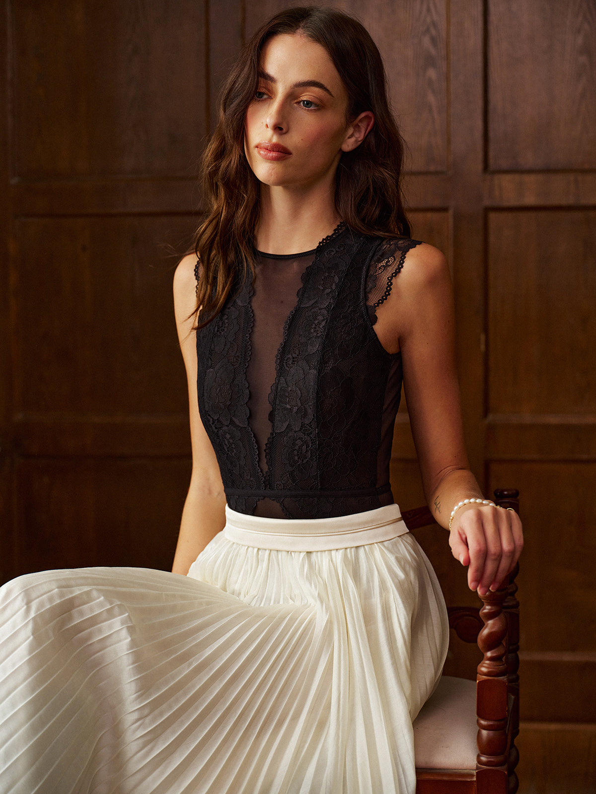 Semi-Sheer Backless Lace Bodysuit