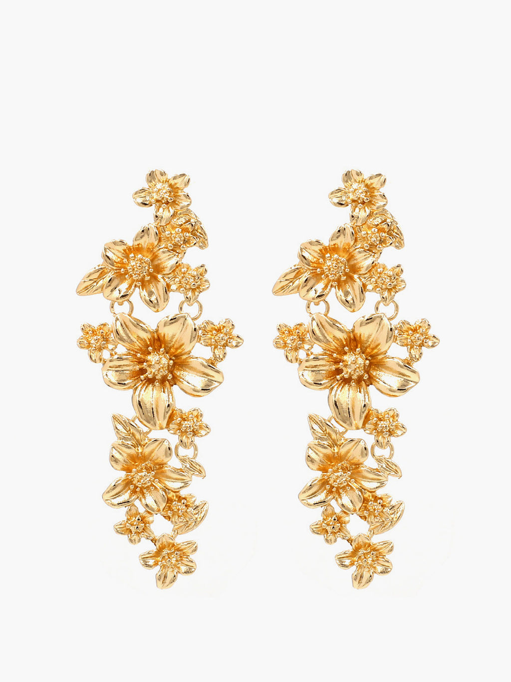 Golden Floral Stud Drop Earrings