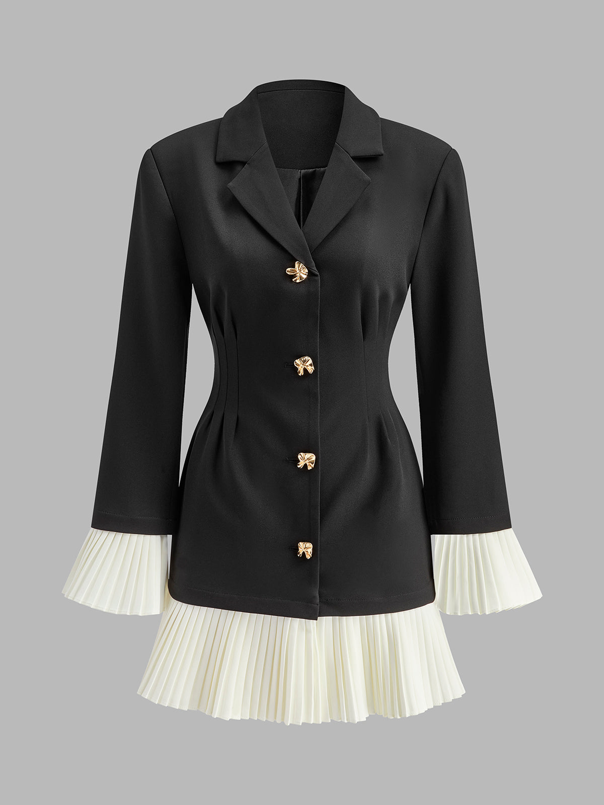 Robe boutonnée plissée bicolore à col en V 