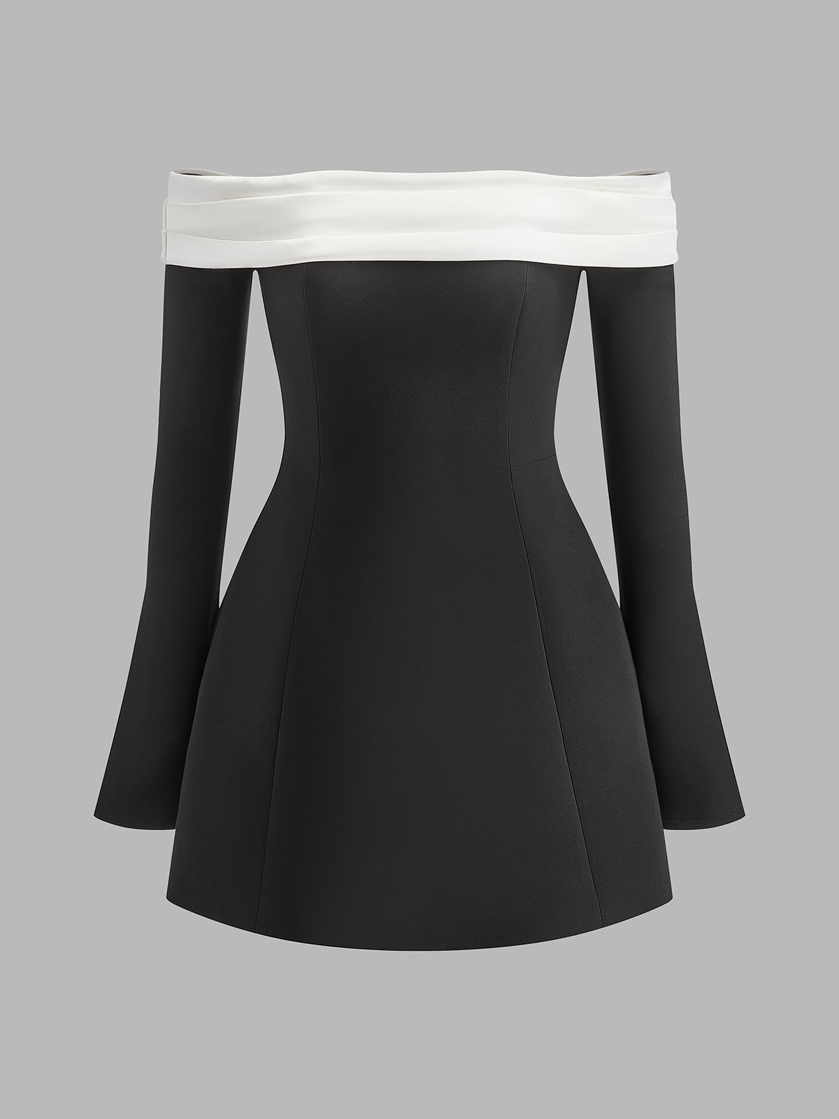 Robe à épaules dénudées et manches cloche color block 