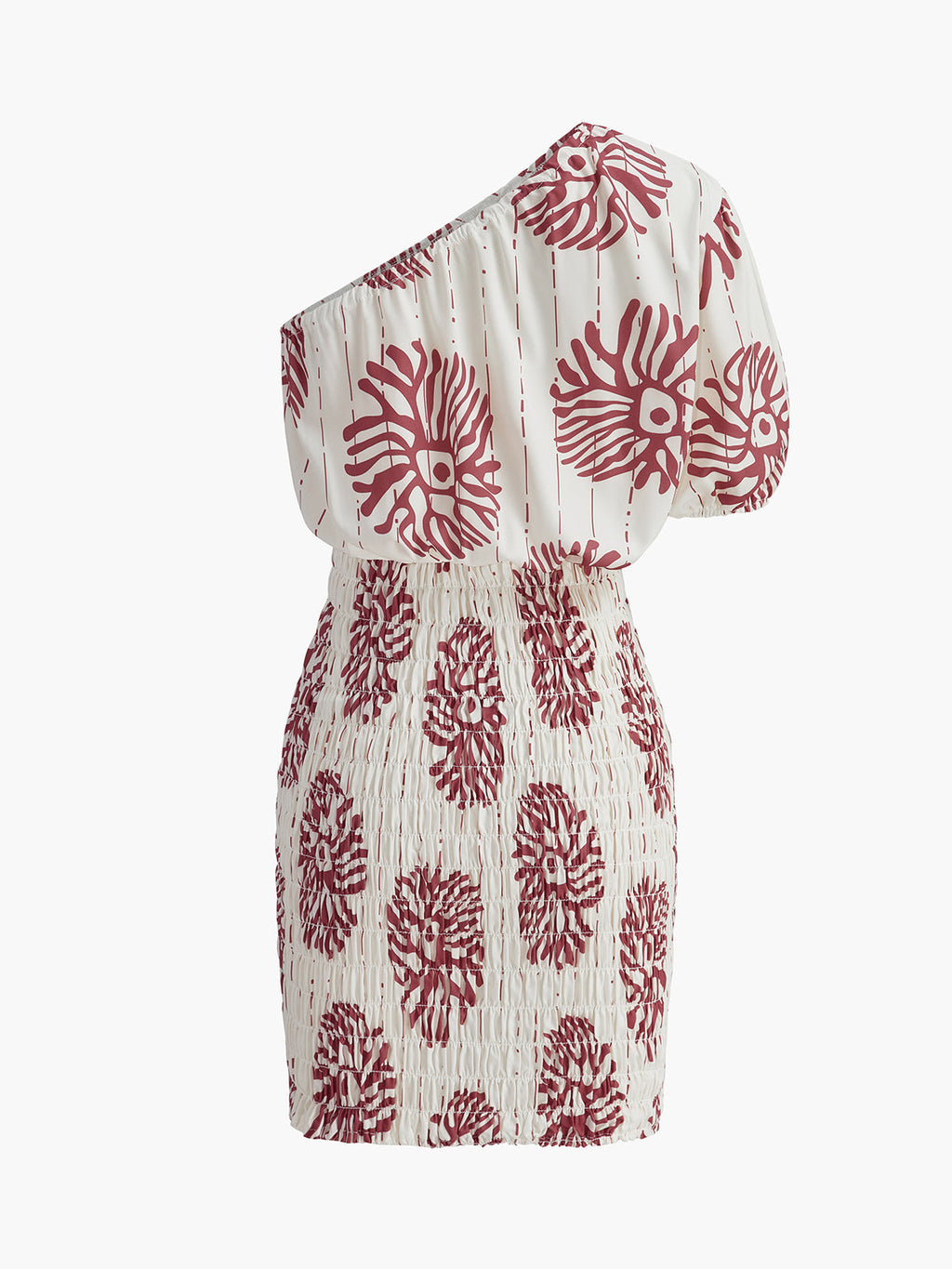Robe fleurie smockée à épaules dénudées