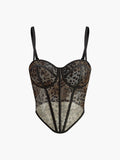 Corset semi-transparent à bretelles fines imprimé léopard