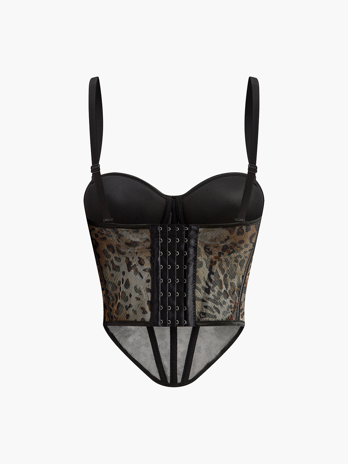 Semi-Sheer Leopard Printed Spaghetti Strap Corset