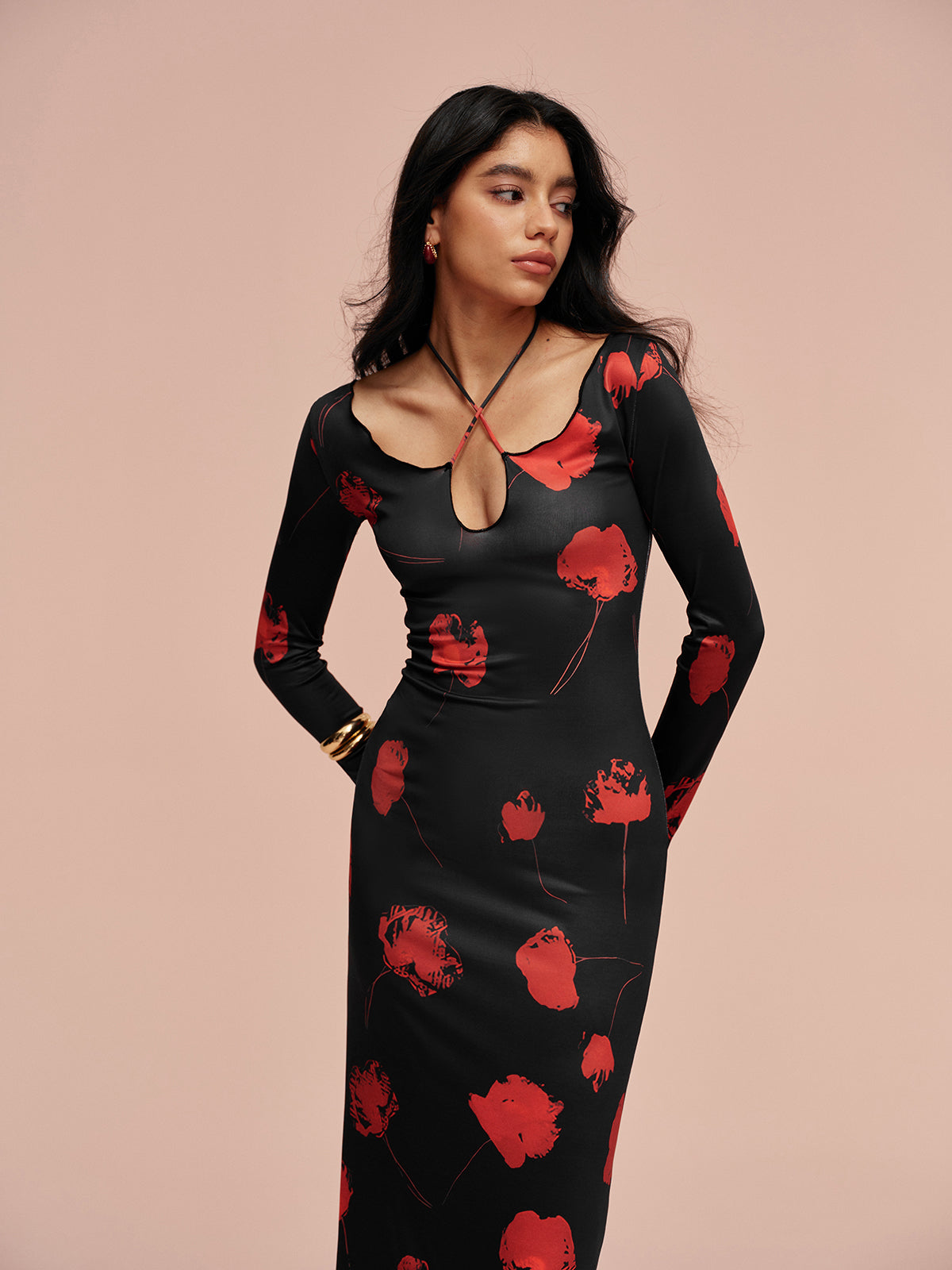 Robe florale imprimée à col lavallière