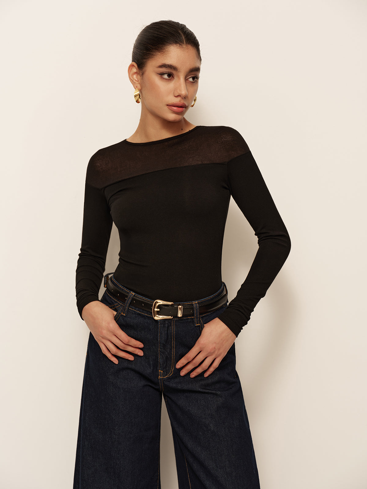 Jersey-T-Shirt mit transparenten Schultern