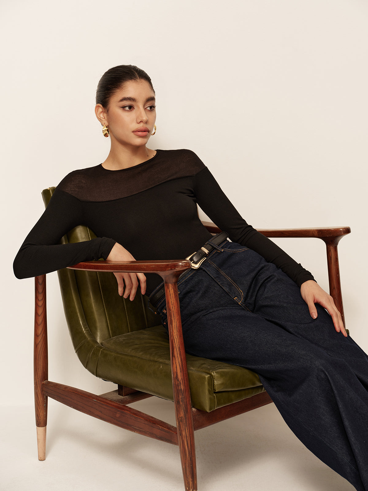 T-shirt slim en jersey à épaules transparentes 