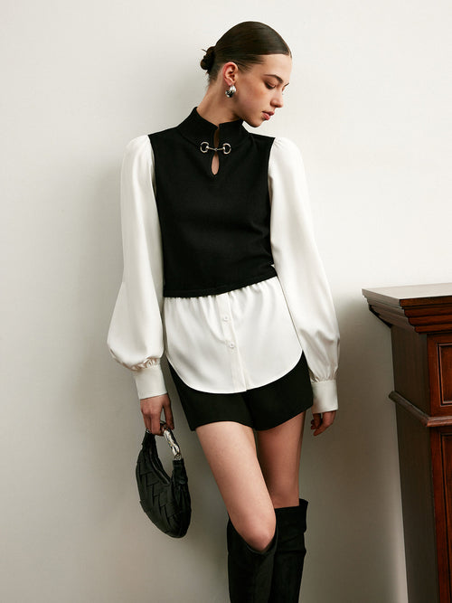 2-in-1 Colorblock Stricktop mit Metall-Detail