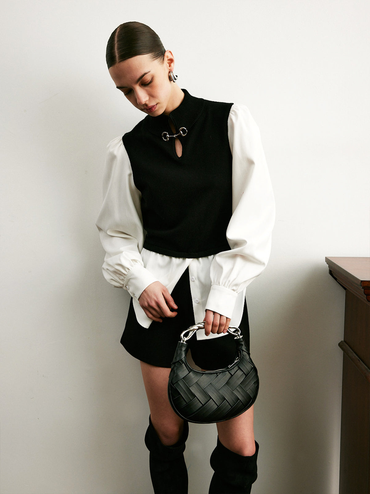 2-in-1 Colorblock Stricktop mit Metall-Detail
