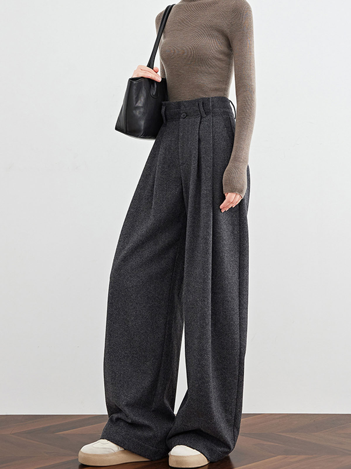 Pantalon plissé en tweed mélangé de laine