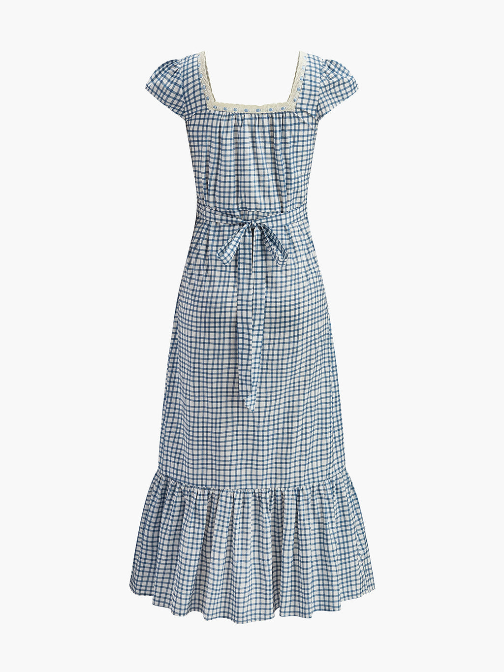 Robe à carreaux imprimée avec empiècement en dentelle