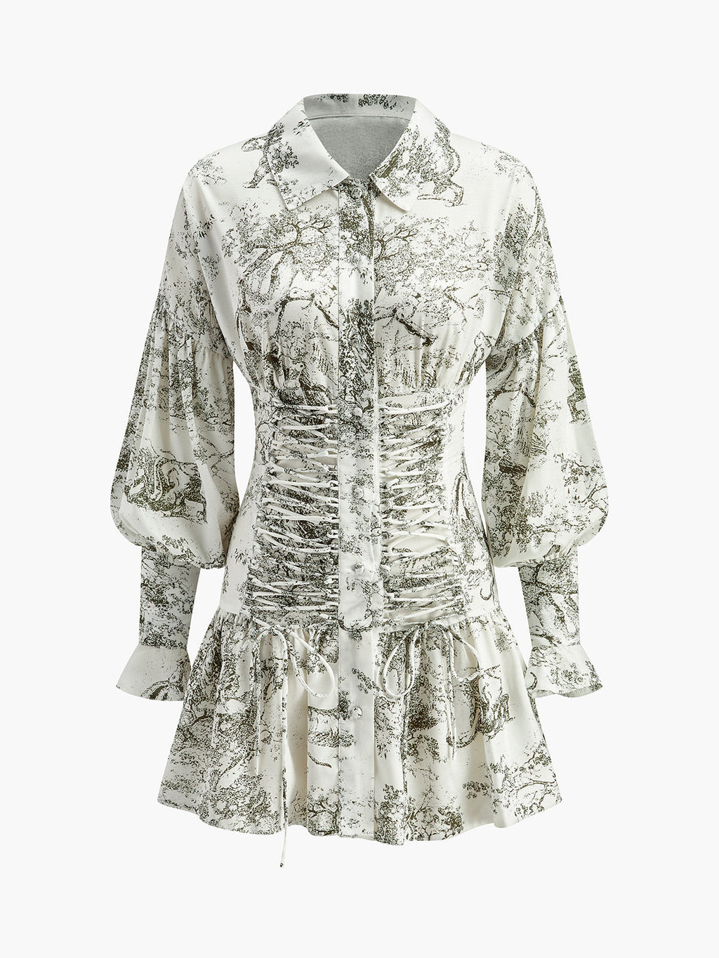 Kleid mit Blumenmuster, geraffter Vorderseite und Puffärmeln