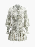 Kleid mit Blumenmuster, geraffter Vorderseite und Puffärmeln