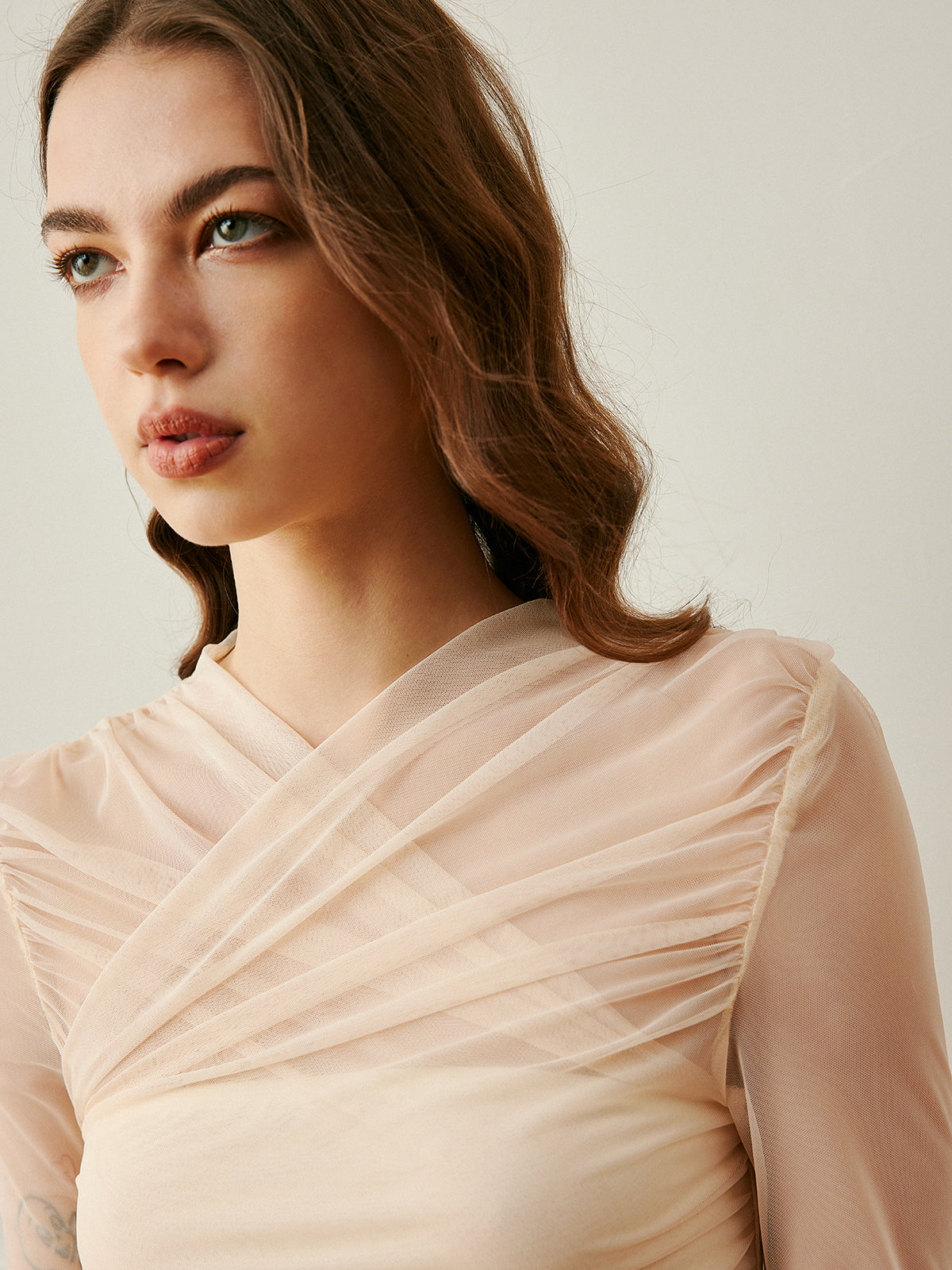 Cross-Wrap Semi-Sheer Top