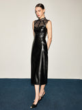 Lederkleid mit Spitzenbesatz