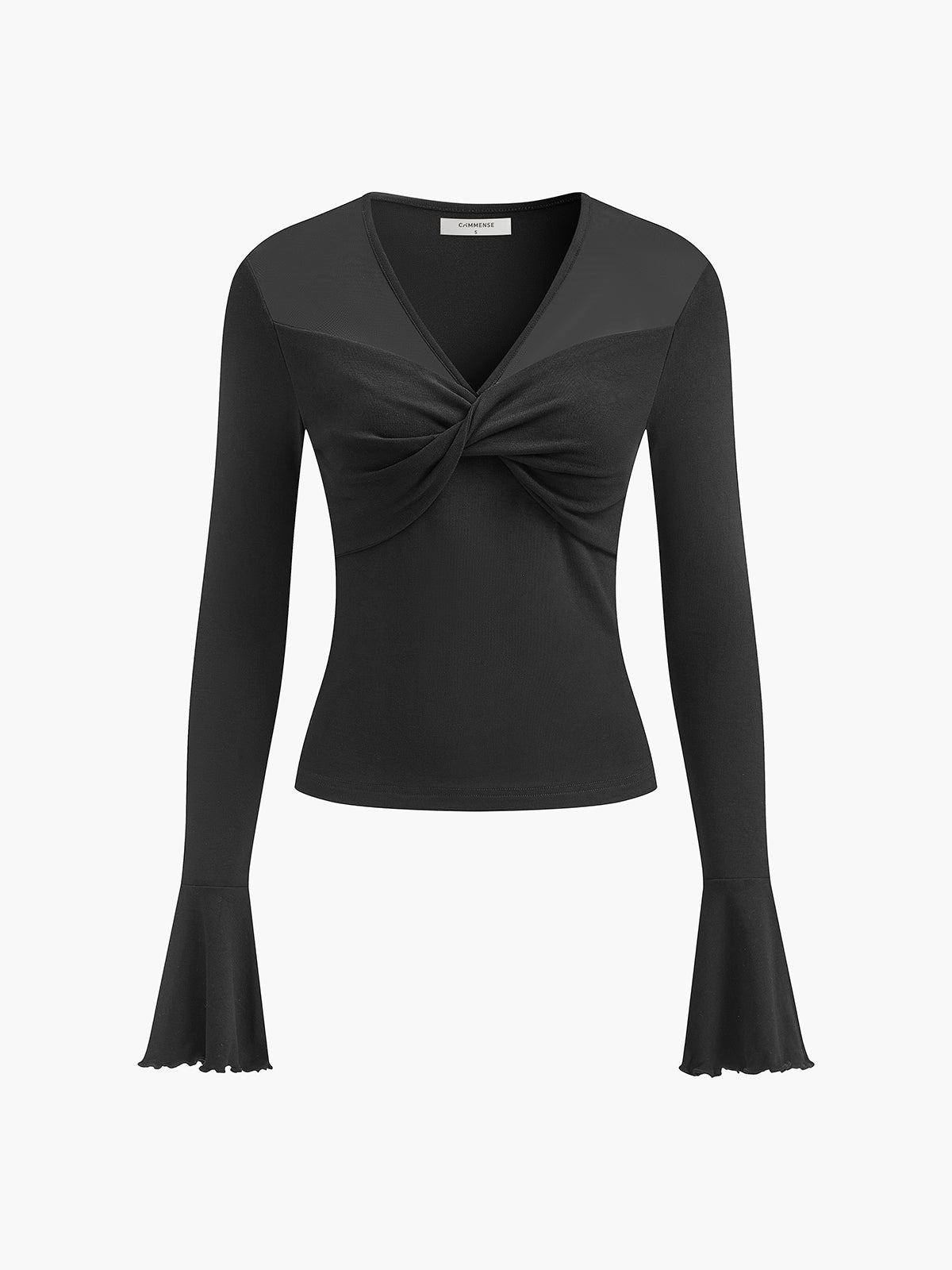 Semi-Sheer V-Neck Mesh Panel Top