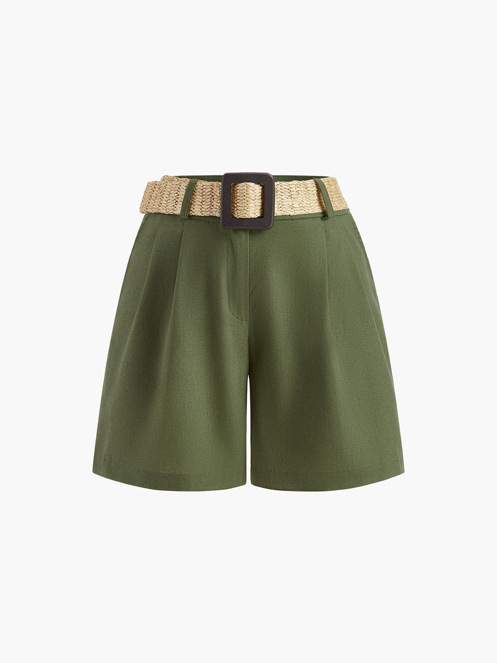 V-Ausschnitt Shorts-Set mit Knopfleiste und Gürtel