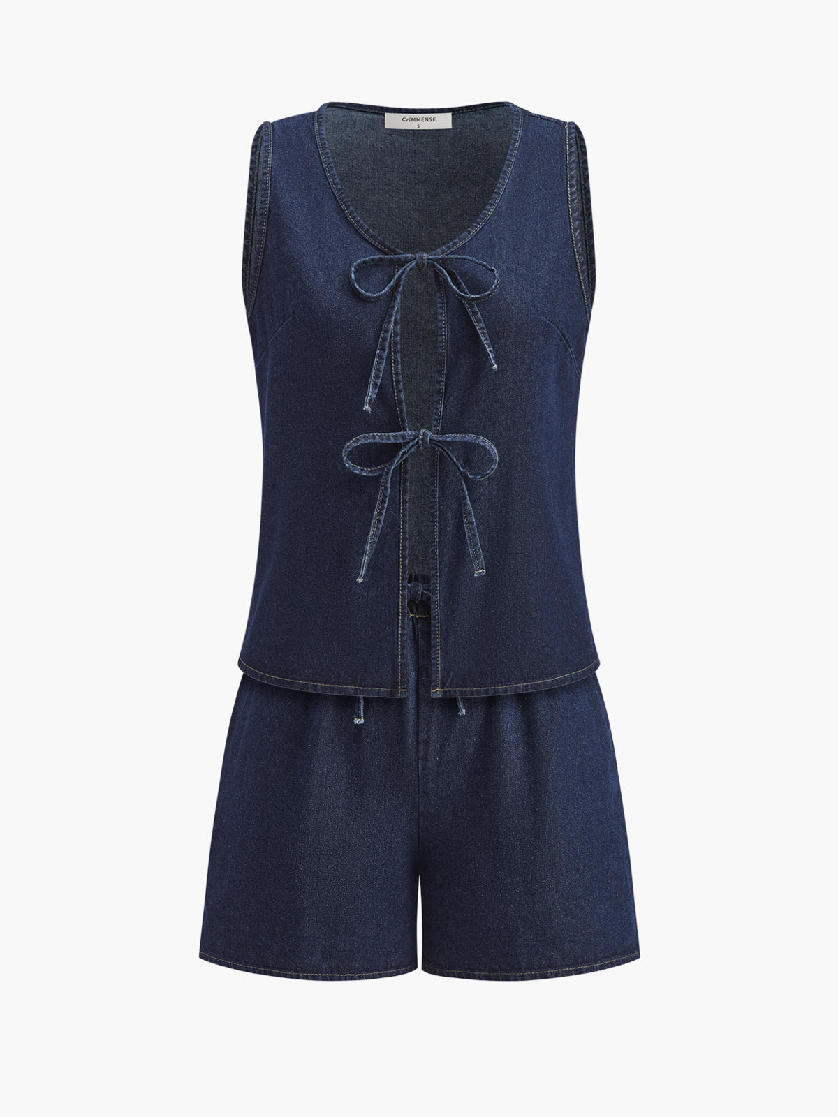 Denim Tie Front Shorts Set