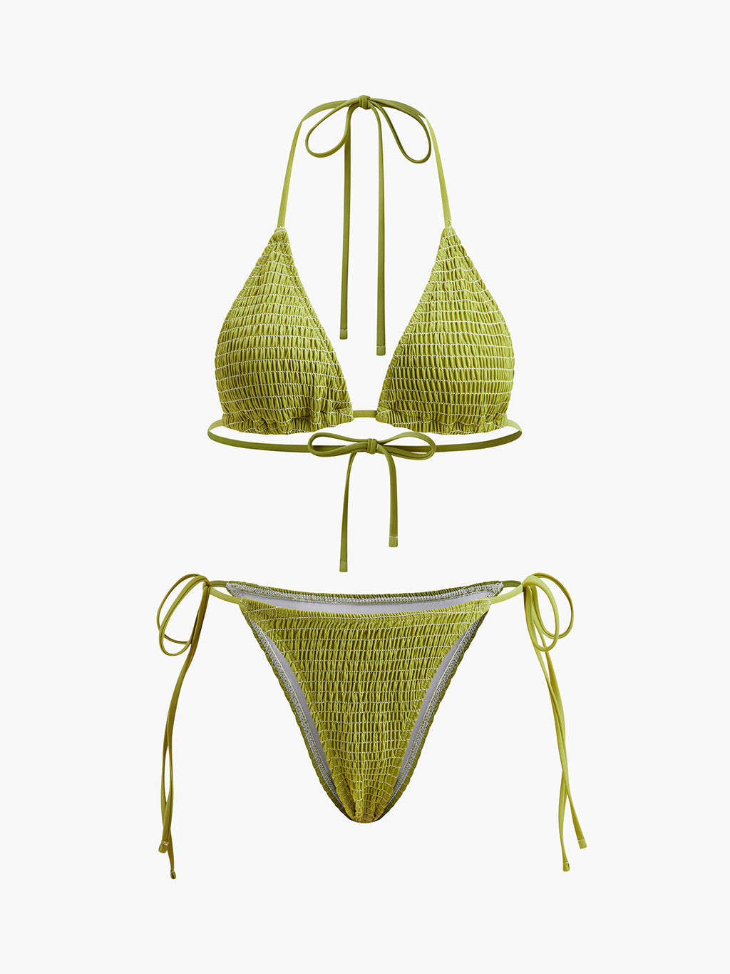 Gesmokter Triangel-Bikini mit Bindebändern