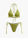 Gesmokter Triangel-Bikini mit Bindebändern